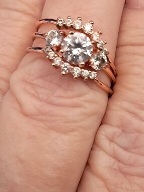 Timeless Clear Crystal Rose Goldtone Nesting Three Rings Set